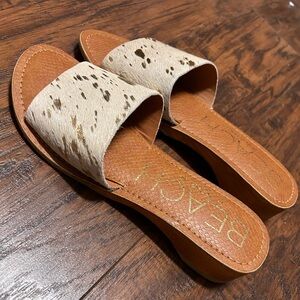 Matise White & Gold Cowhide Slide Mules 6
